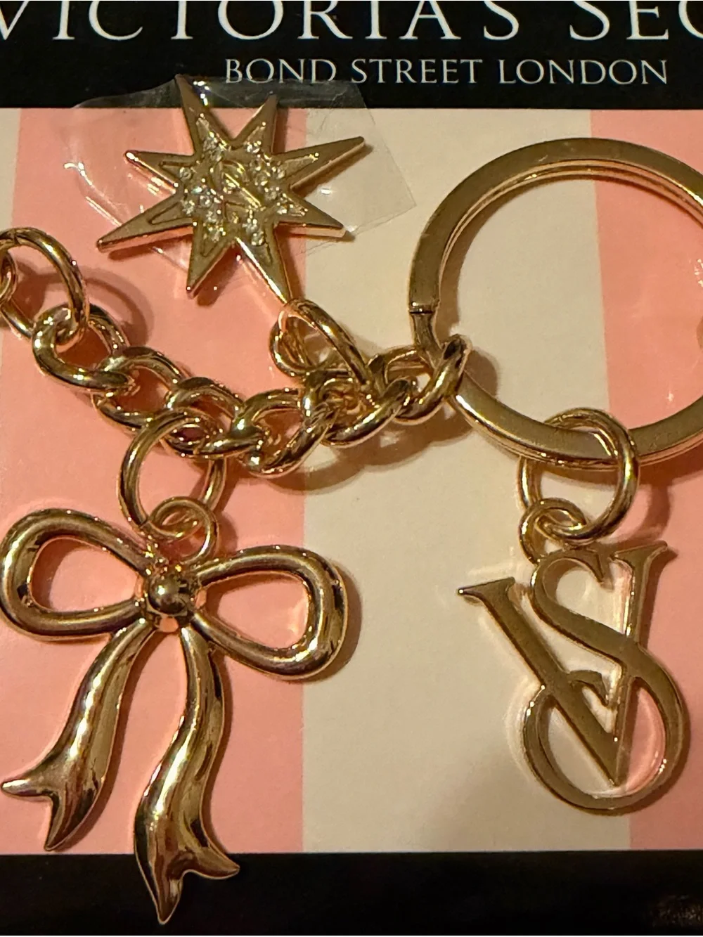 Victoria's Secret Gold Charm Keychain-Bag Charm With Bow & Snowflakes